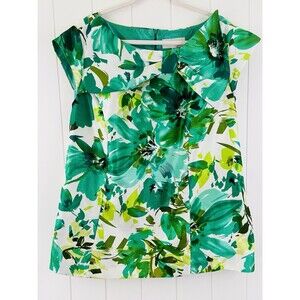 Studio I Emerald Green Floral Blouse Bow Shimmery Sleeveless Top Plus Size 14W